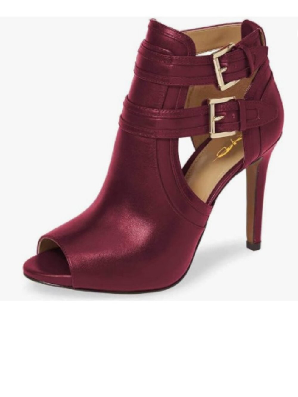 XYD Burgundy Peep Toe Ankle Booties Dual Buckled Straps Stiletto Heels Sandal